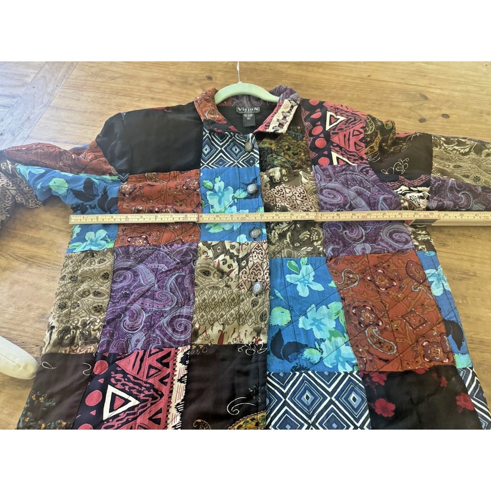 Vintage Vision by Kristin Quilted Patchwork Jacket XL Boho Artsy Rayon India - Picture 12 of 12